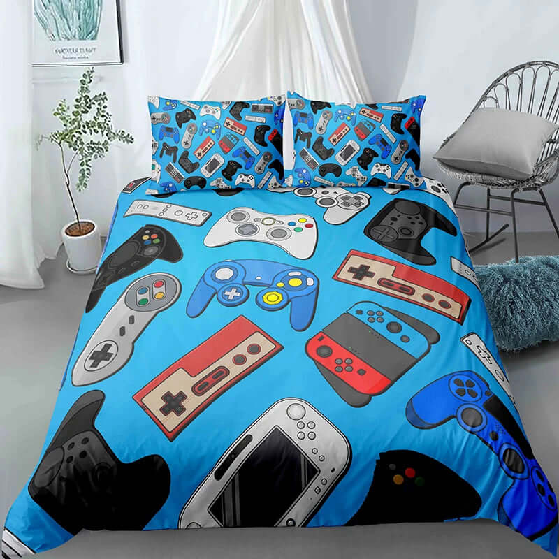 Ultimate Gamer Bedding Set - Stylish Duvet Cover & Pillowcase for Single, Double, Queen, and King Beds!