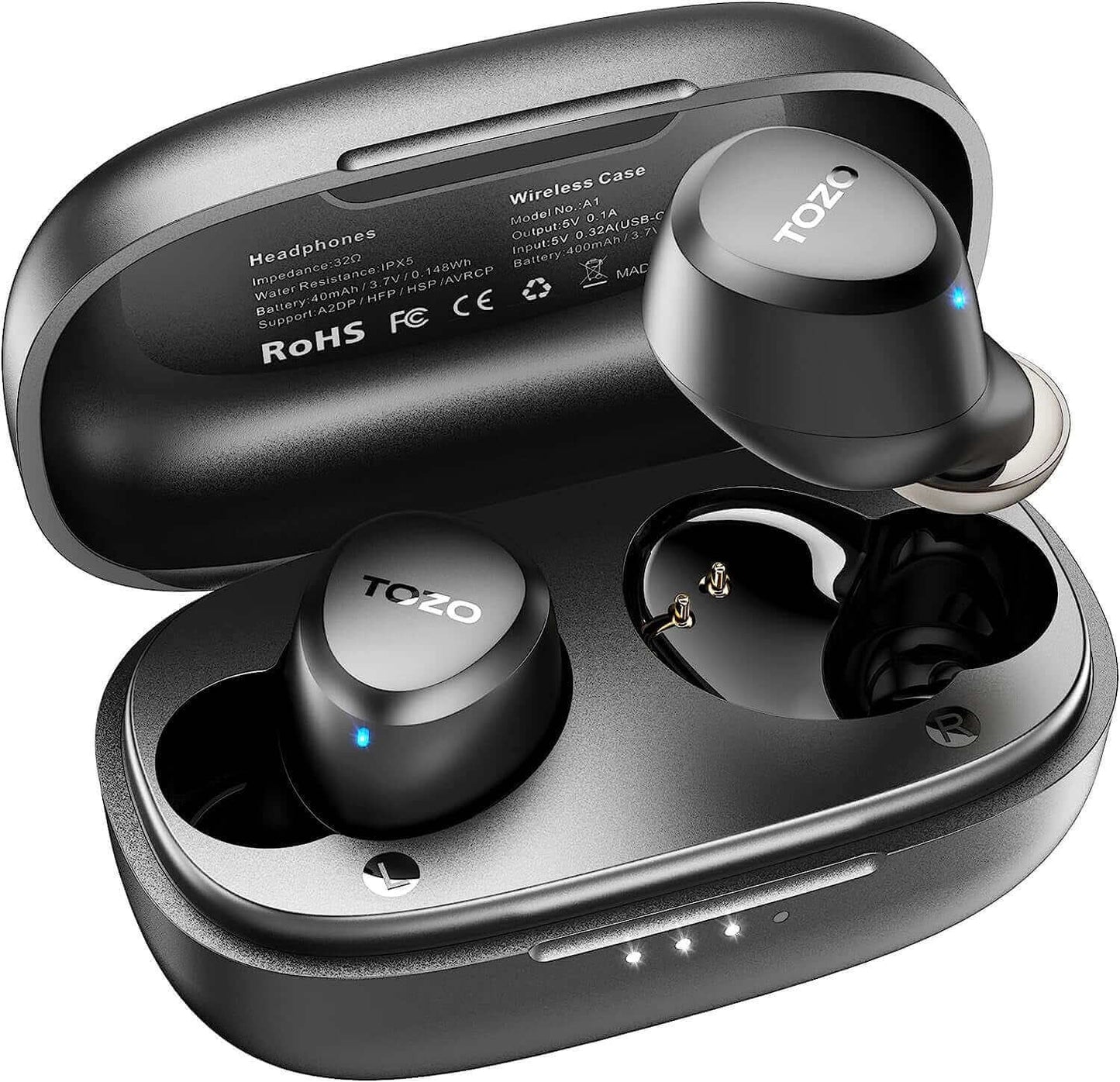 A1 Mini Wireless Earbuds Bluetooth 5.3 in Ear Light-Weight Headphones Built-In Microphone, Immersive Premium Sound Long Distance Connection Headset with Charging Case, Black