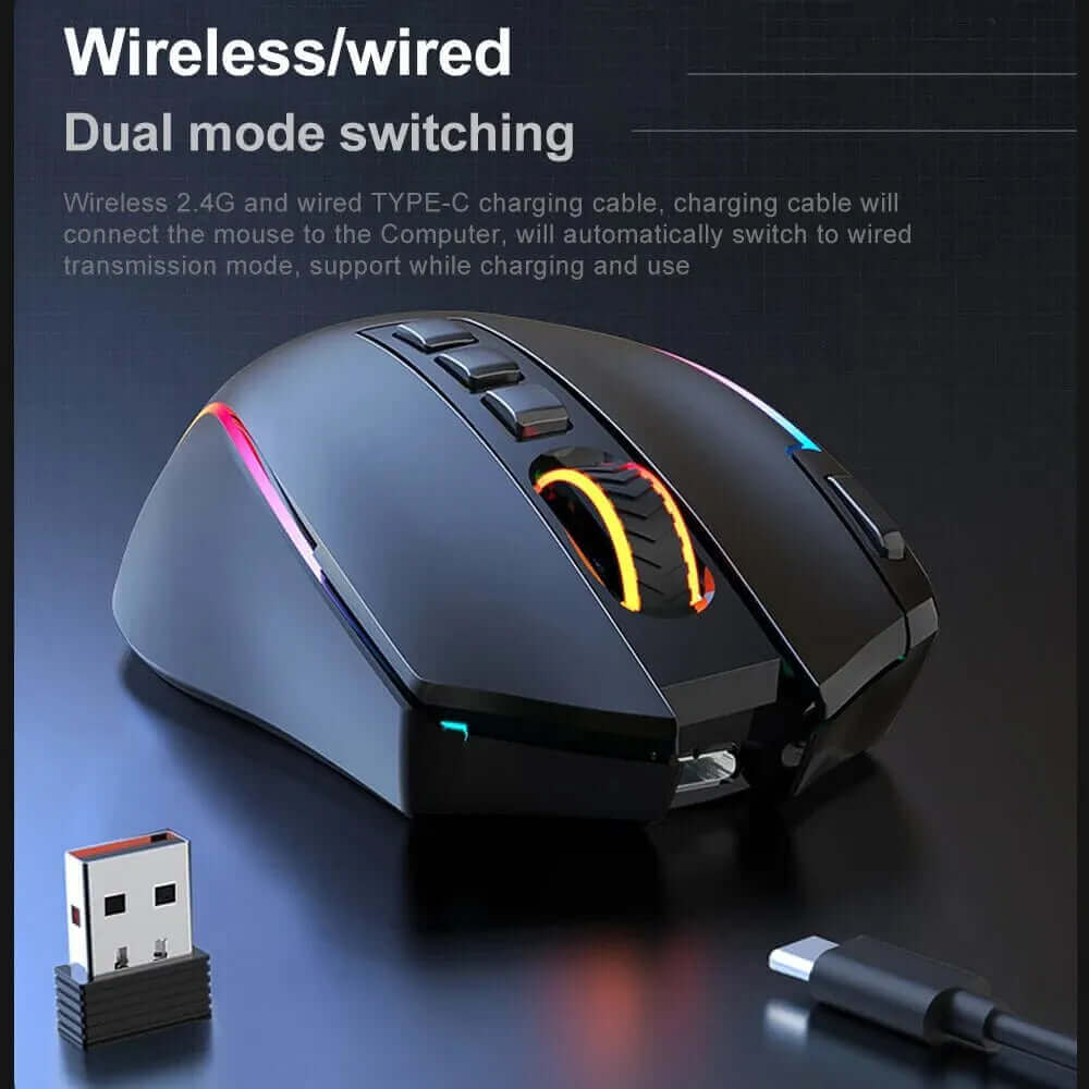 X-11 RGB USB 2.4G Wireless Gaming Mouse 4000 DPI 9 Buttons Programmable Ergonomic for Gamer Mice Laptop PC Computer