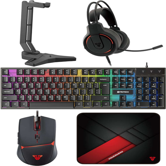 P51S 5-in-1 Gaming Set: Wired RGB Gaming Keyboard, Mouse, Headset, Headphone Stand, and Mouse Pad for PC Gamers