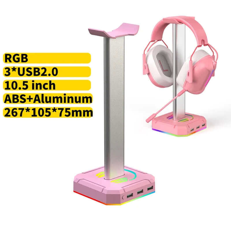 RGB Gaming Headphone Stand 10 Lighting Modes Dual USB Port Computer Headset Stand Holder Desktop Display Earphone Hanger Bracket