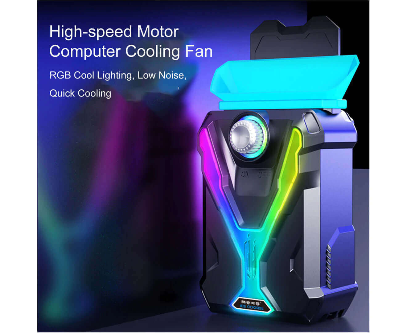 Laptop Cooler Silent RGB Cool Lighting Adjustable Knob Intelligent Temperature Control High-Speed Motor Computer Cooling Fan for Office - Black