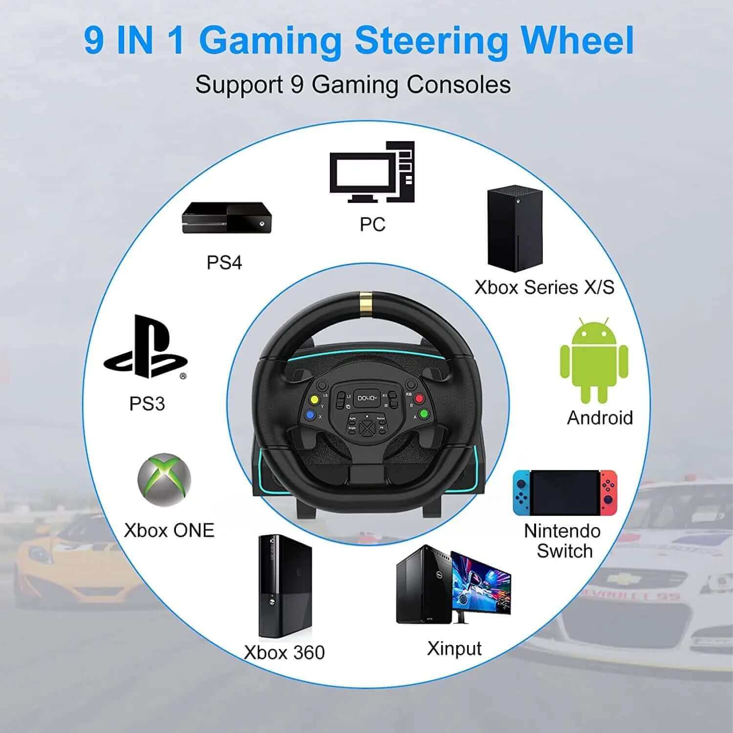 Volante Gaming Racing Steering Wheel Para Xbox One/Playstation 4/ Xbox Series X/S/ PS3/ PC/ Xinput/Xbox 360/Nintendo Switch