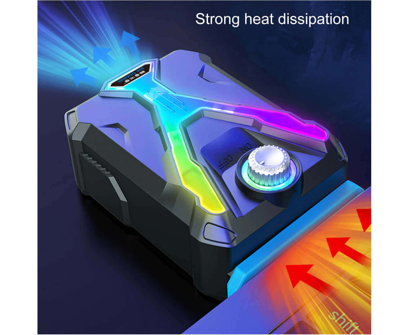 Laptop Cooler Silent RGB Cool Lighting Adjustable Knob Intelligent Temperature Control High-Speed Motor Computer Cooling Fan for Office - Black