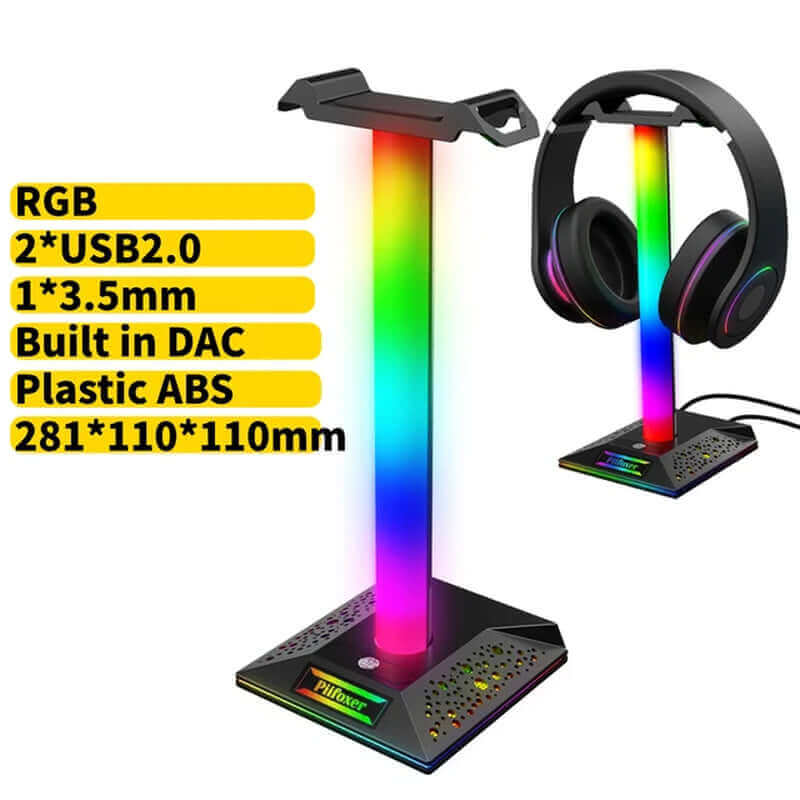 RGB Gaming Headphone Stand 10 Lighting Modes Dual USB Port Computer Headset Stand Holder Desktop Display Earphone Hanger Bracket