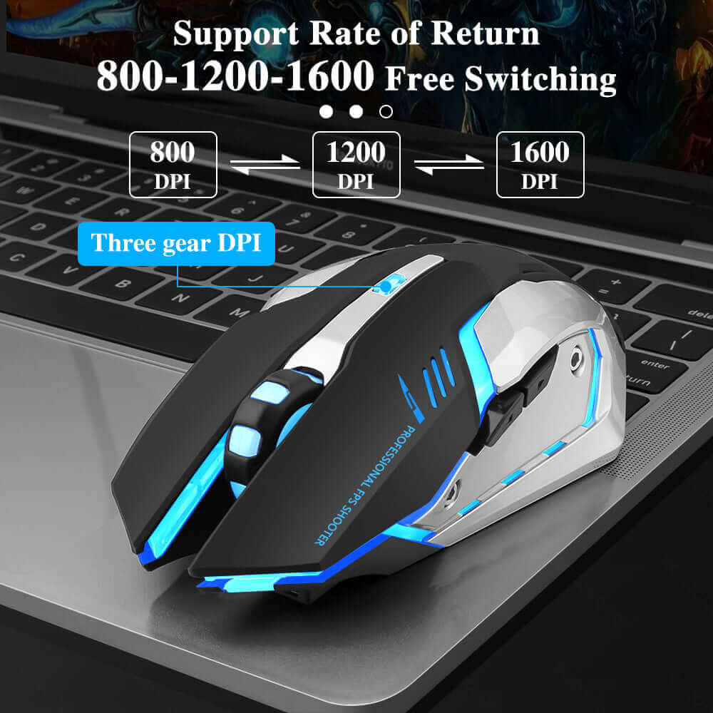 Gaming Mouse Rechargeable 2.4Gwireless Bluetooth Mouse Mute Ergonomic Mouse for Computer Laptop LED Backlit Mice for IOS Android