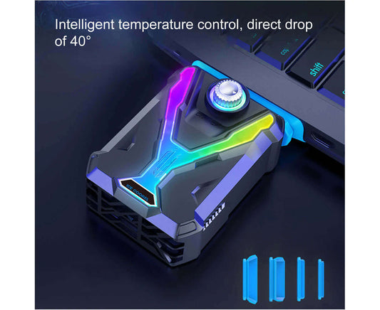 Laptop Cooler Silent RGB Cool Lighting Adjustable Knob Intelligent Temperature Control High-Speed Motor Computer Cooling Fan for Office - Black