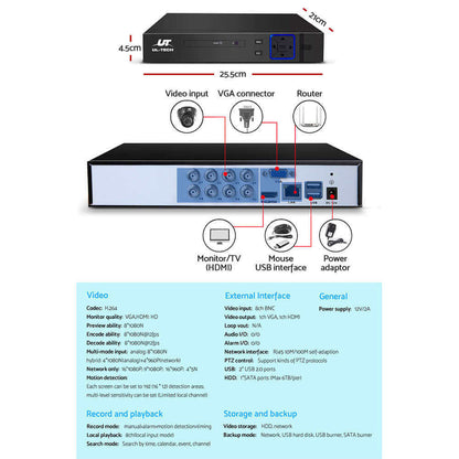 UL-tech CCTV Security System 8CH DVR 4 Cameras