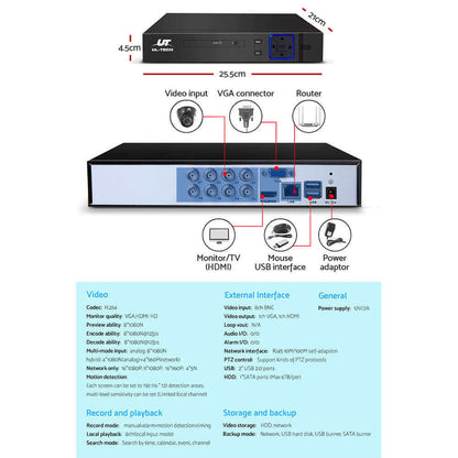 UL-tech CCTV Security System 8CH DVR 8 Cameras