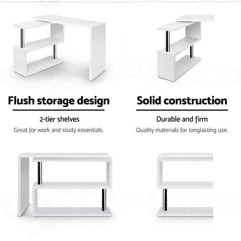 Artiss Computer Desk L-Shape Bookshelf White