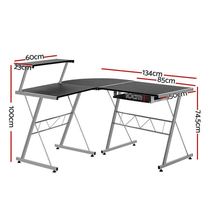 Artiss Computer Desk L-Shape Keyboard Tray Shelf Black