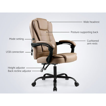 Artiss 2 Point Massage Office Chair PU Leather - Espresso