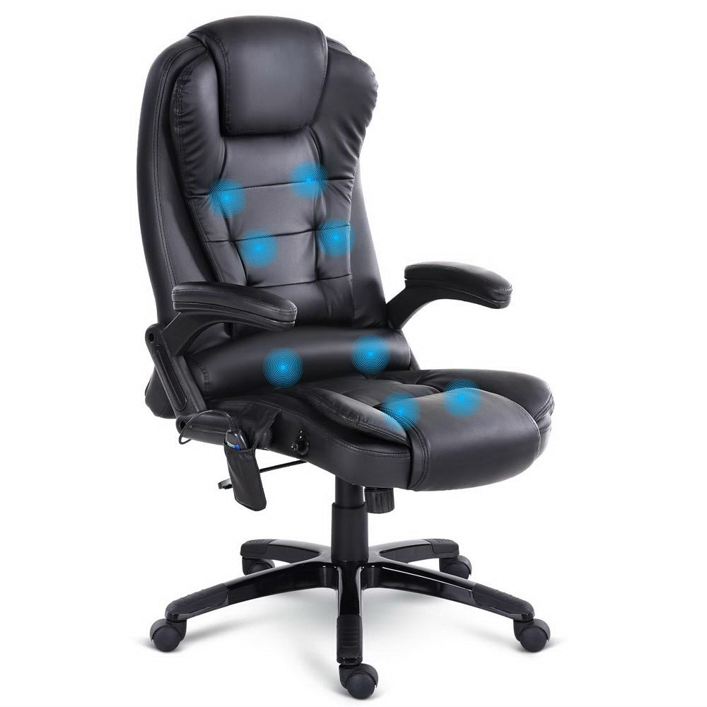 Artiss 8 Point Massage Office Chair Heated Seat PU Leather - Black