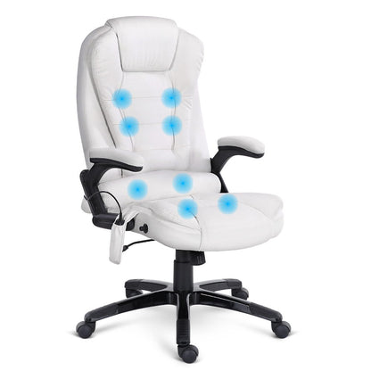 Artiss 8 Point Massage Office Chair Heated Seat PU Leather - White