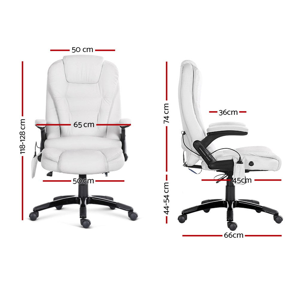 Artiss 8 Point Massage Office Chair Heated Seat PU Leather - White