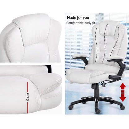 Artiss 8 Point Massage Office Chair Heated Seat PU Leather - White