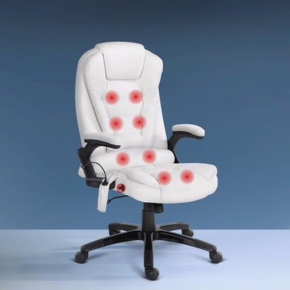 Artiss 8 Point Massage Office Chair Heated Seat PU Leather - White