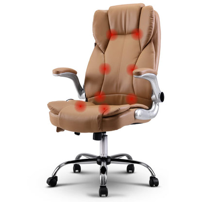 Artiss 8 Point Massage Office Chair PU Leather - Espresso