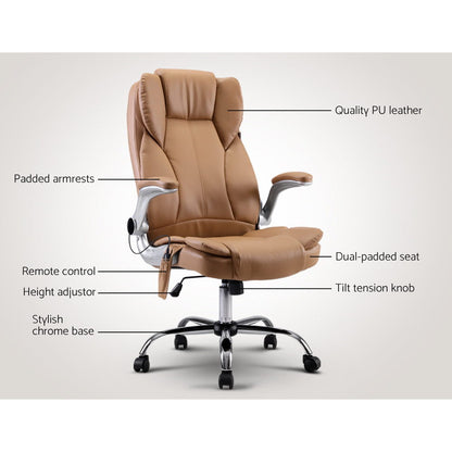 Artiss 8 Point Massage Office Chair PU Leather - Espresso