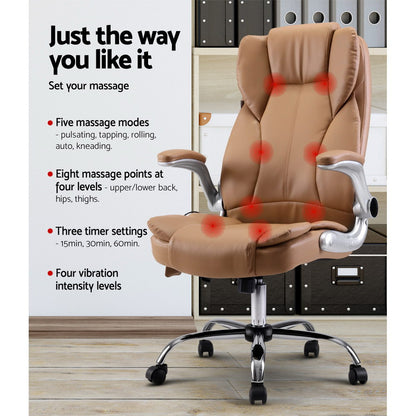 Artiss 8 Point Massage Office Chair PU Leather - Espresso