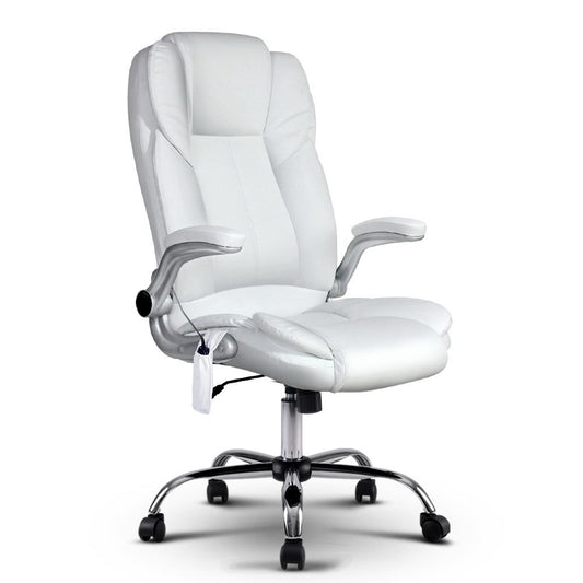 Artiss 8 Point Massage Office Chair PU Leather - White