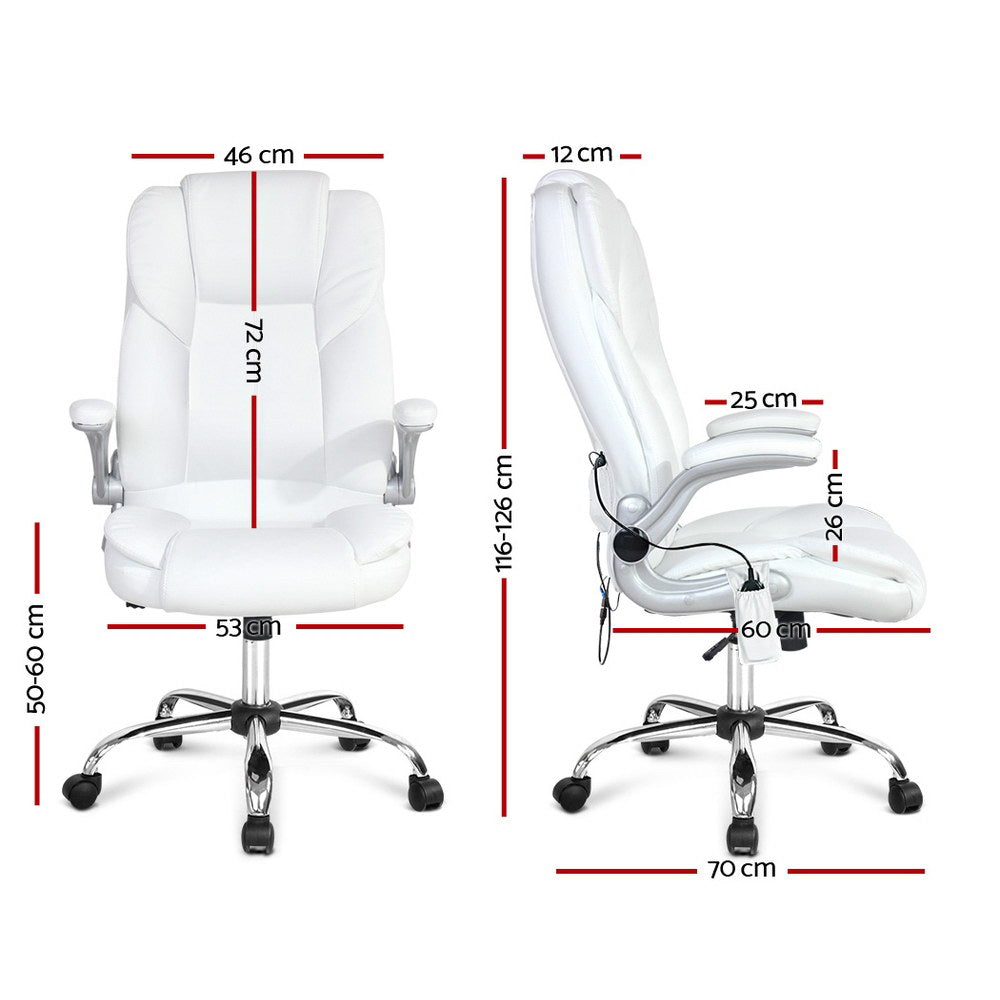 Artiss 8 Point Massage Office Chair PU Leather - White