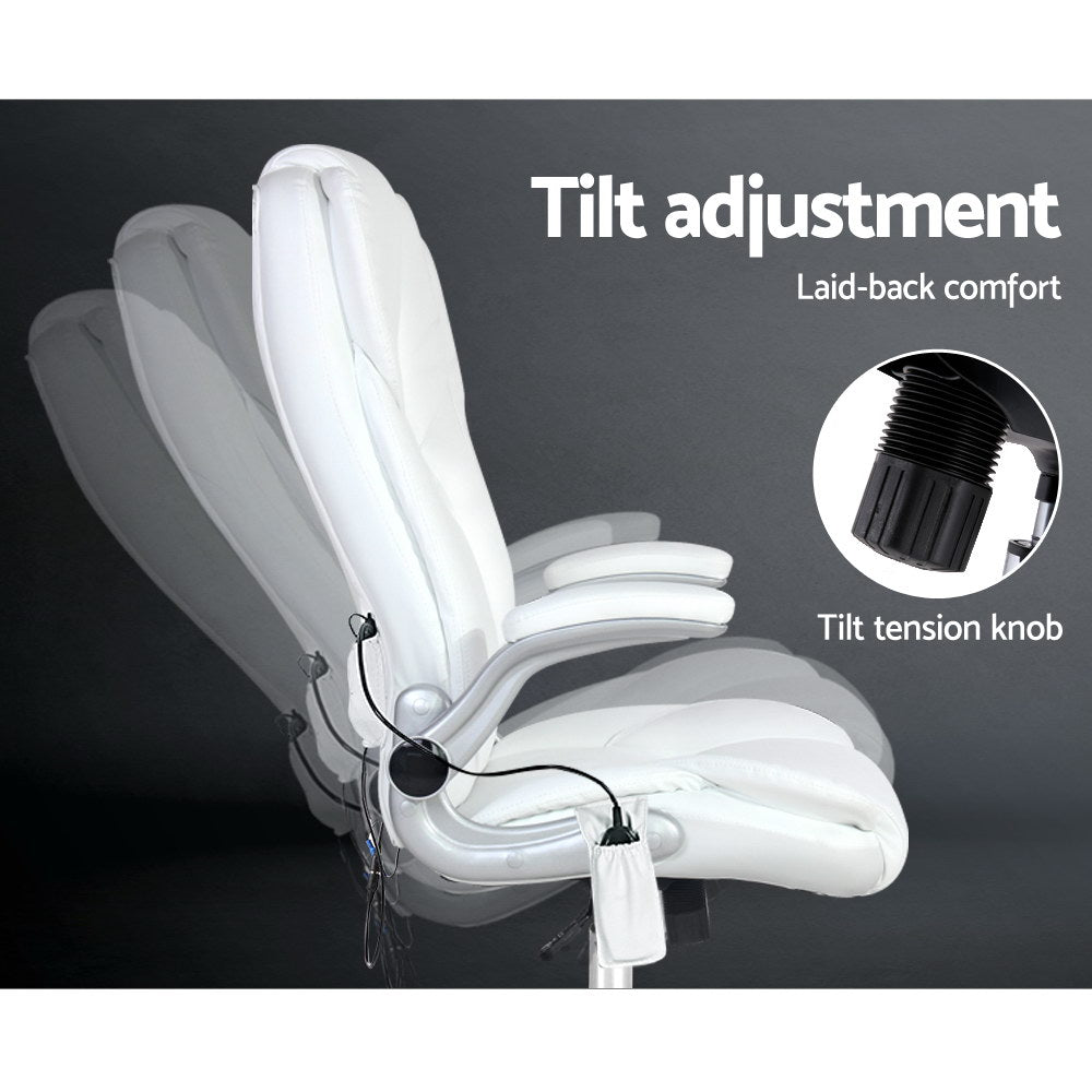 Artiss 8 Point Massage Office Chair PU Leather - White