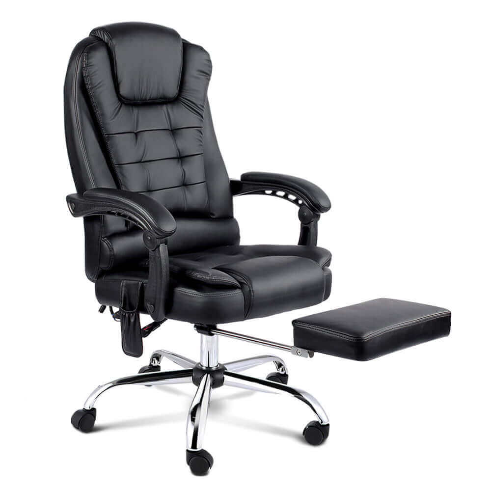 Artiss 8 Point Massage Office Chair PU Leather Footrest - Black