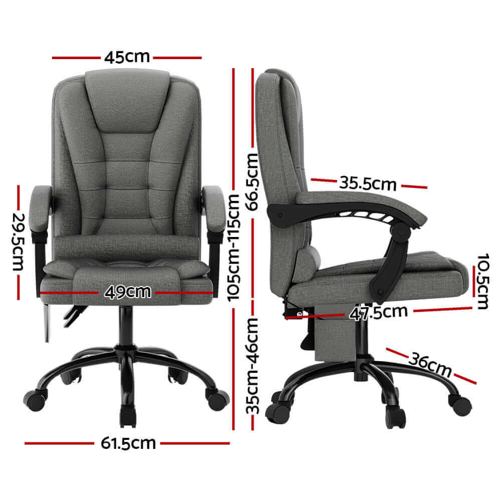 Artiss 2 Point Massage Office Chair Fabric - Grey