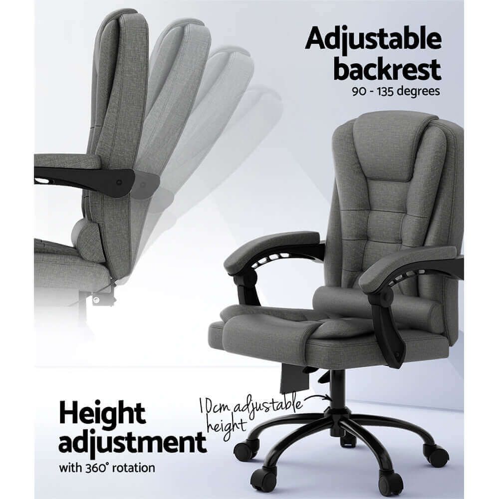 Artiss 2 Point Massage Office Chair Fabric - Grey