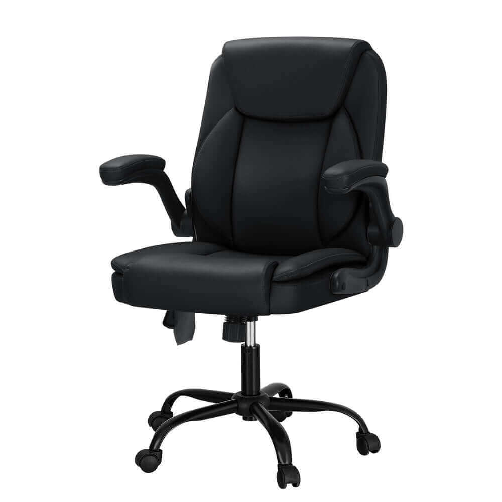 Artiss 2 Point Massage Office Chair Leather Mid Back - Black