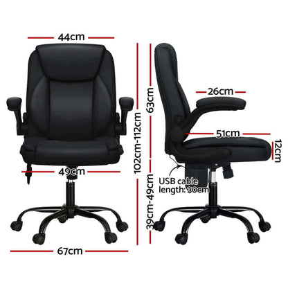 Artiss 2 Point Massage Office Chair Leather Mid Back - Black