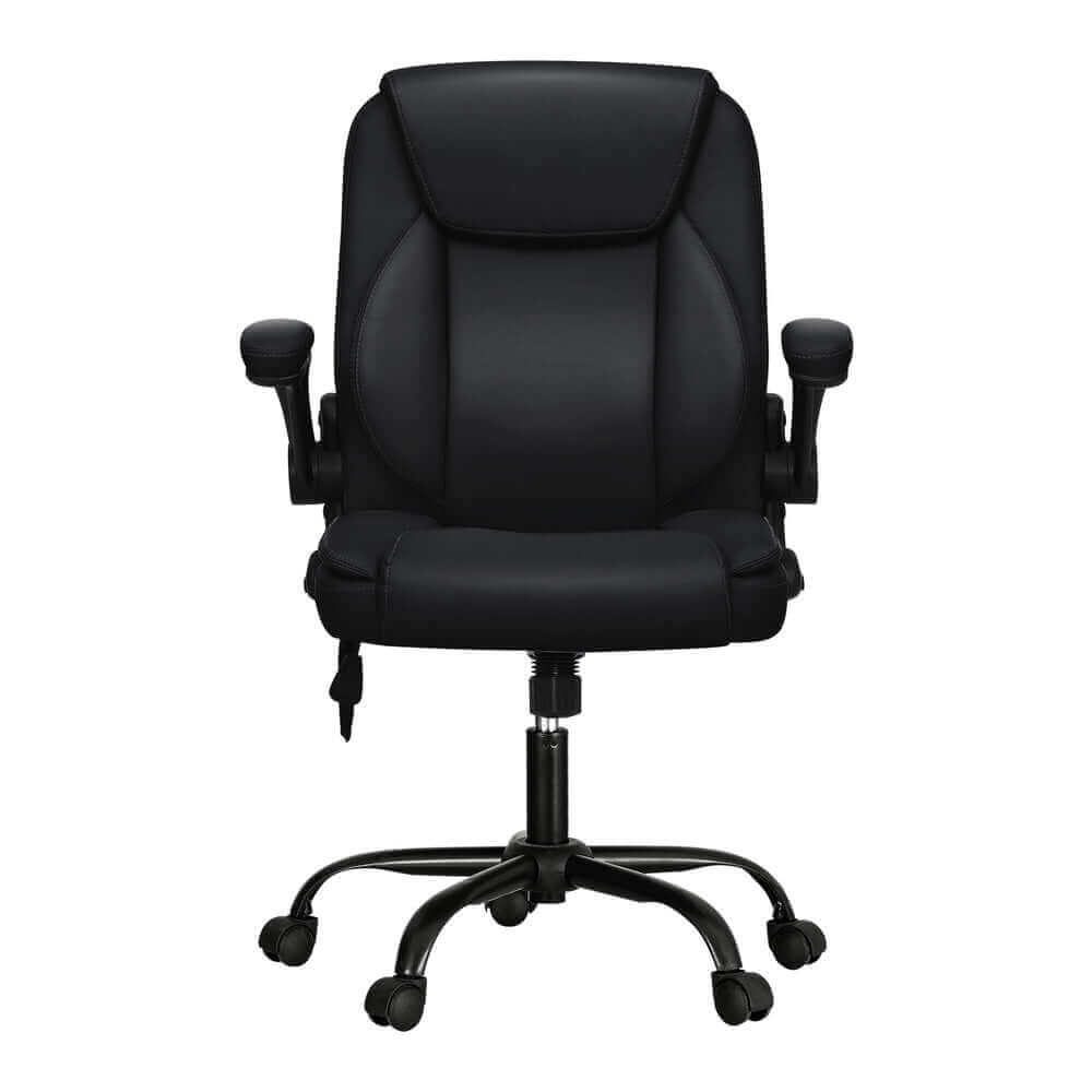 Artiss 2 Point Massage Office Chair Leather Mid Back - Black