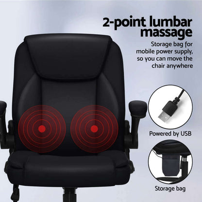 Artiss 2 Point Massage Office Chair Leather Mid Back - Black