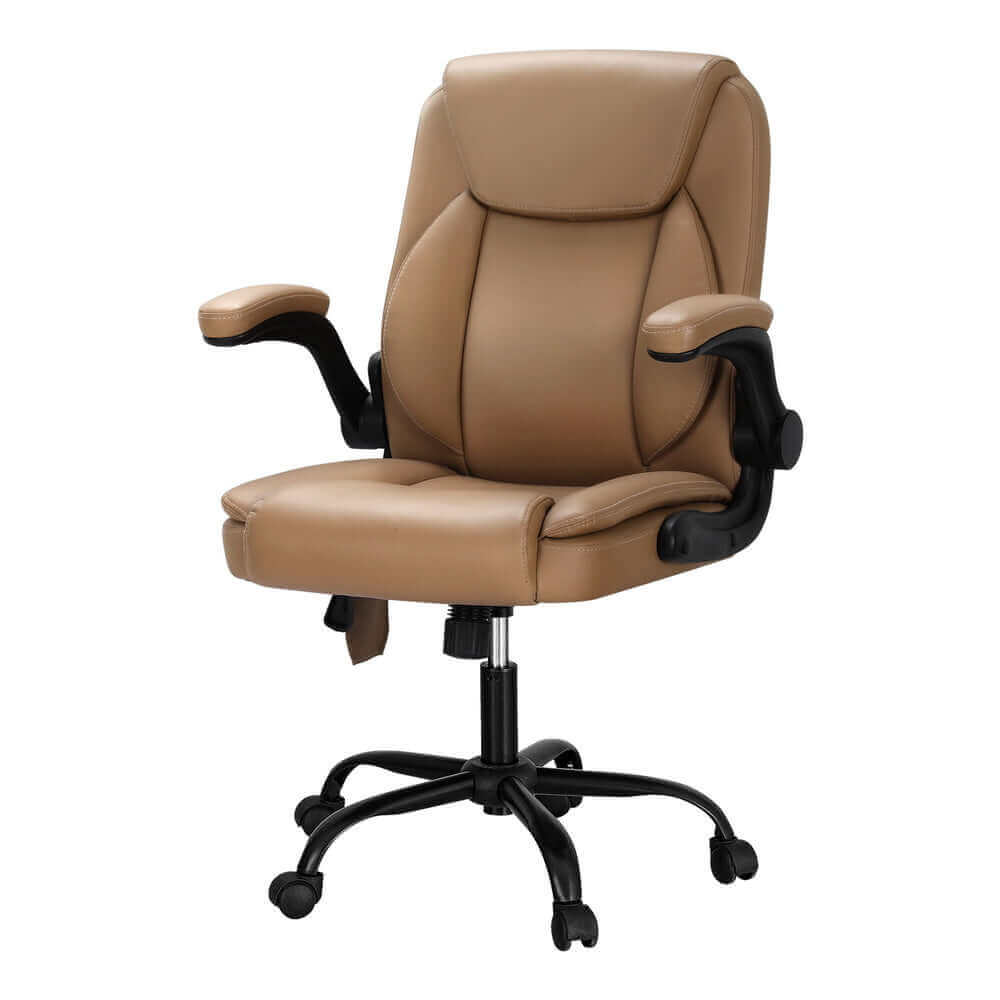 Artiss 2 Point Massage Office Chair Leather Mid Back - Espresso