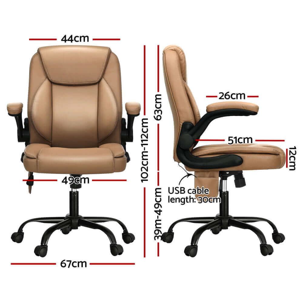 Artiss 2 Point Massage Office Chair Leather Mid Back - Espresso