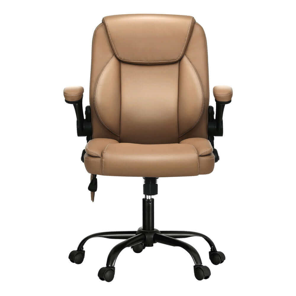 Artiss 2 Point Massage Office Chair Leather Mid Back - Espresso