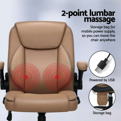 Artiss 2 Point Massage Office Chair Leather Mid Back - Espresso