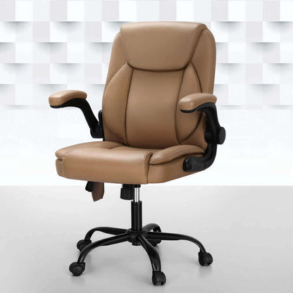 Artiss 2 Point Massage Office Chair Leather Mid Back - Espresso