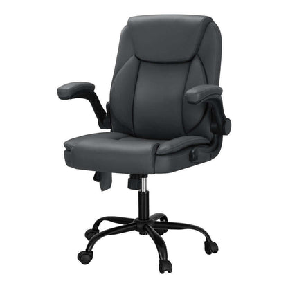 Artiss 2 Point Massage Office Chair Leather Mid Back - Grey