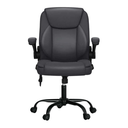 Artiss 2 Point Massage Office Chair Leather Mid Back - Grey