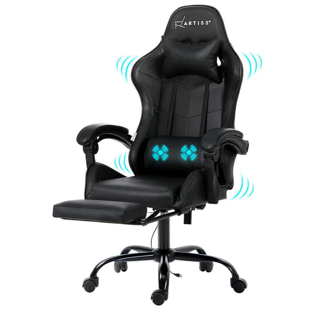 Artiss 2 Point Massage Gaming Office Chair Footrest - Black