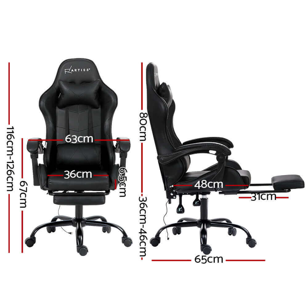 Artiss 2 Point Massage Gaming Office Chair Footrest - Black