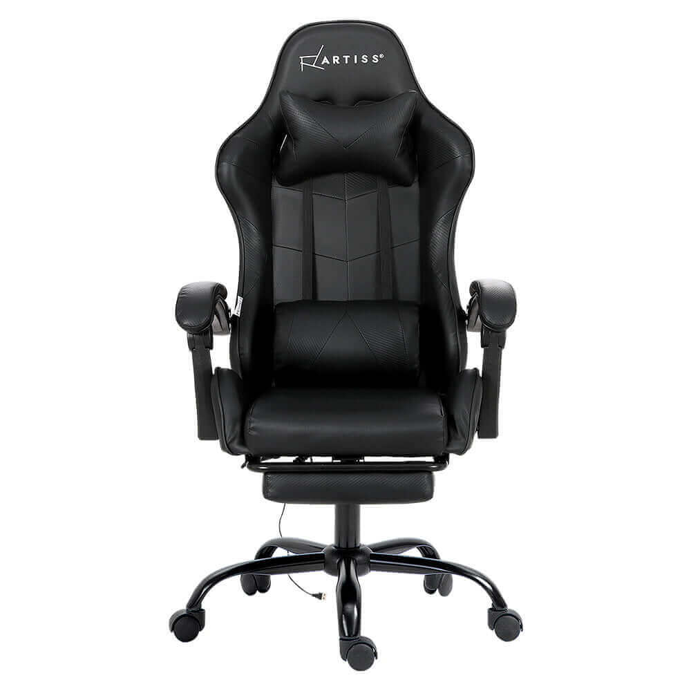 Artiss 2 Point Massage Gaming Office Chair Footrest - Black