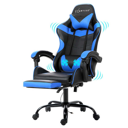 Artiss 2 Point Massage Gaming Office Chair Footrest - Blue