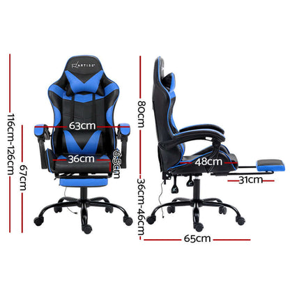 Artiss 2 Point Massage Gaming Office Chair Footrest - Blue