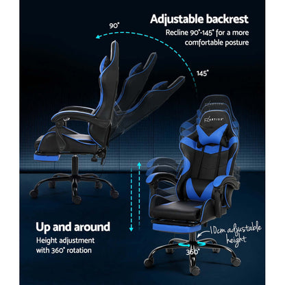 Artiss 2 Point Massage Gaming Office Chair Footrest - Blue