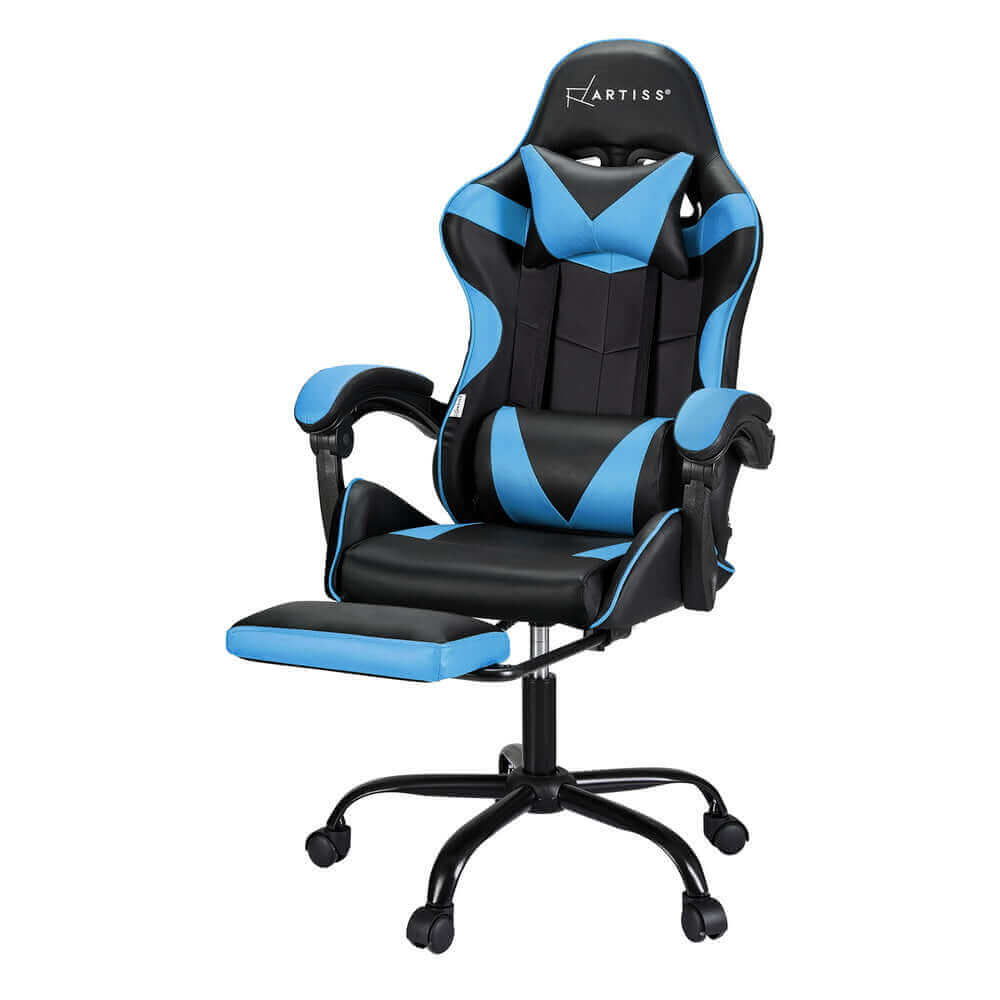 Artiss 2 Point Massage Gaming Office Chair Footrest - Cyan Blue