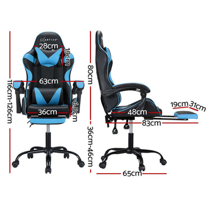 Artiss 2 Point Massage Gaming Office Chair Footrest - Cyan Blue