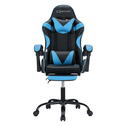 Artiss 2 Point Massage Gaming Office Chair Footrest - Cyan Blue